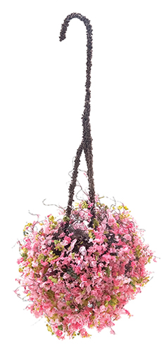 Dollhouse Miniature Hanging Basket: Pink-Fuchsia, Small